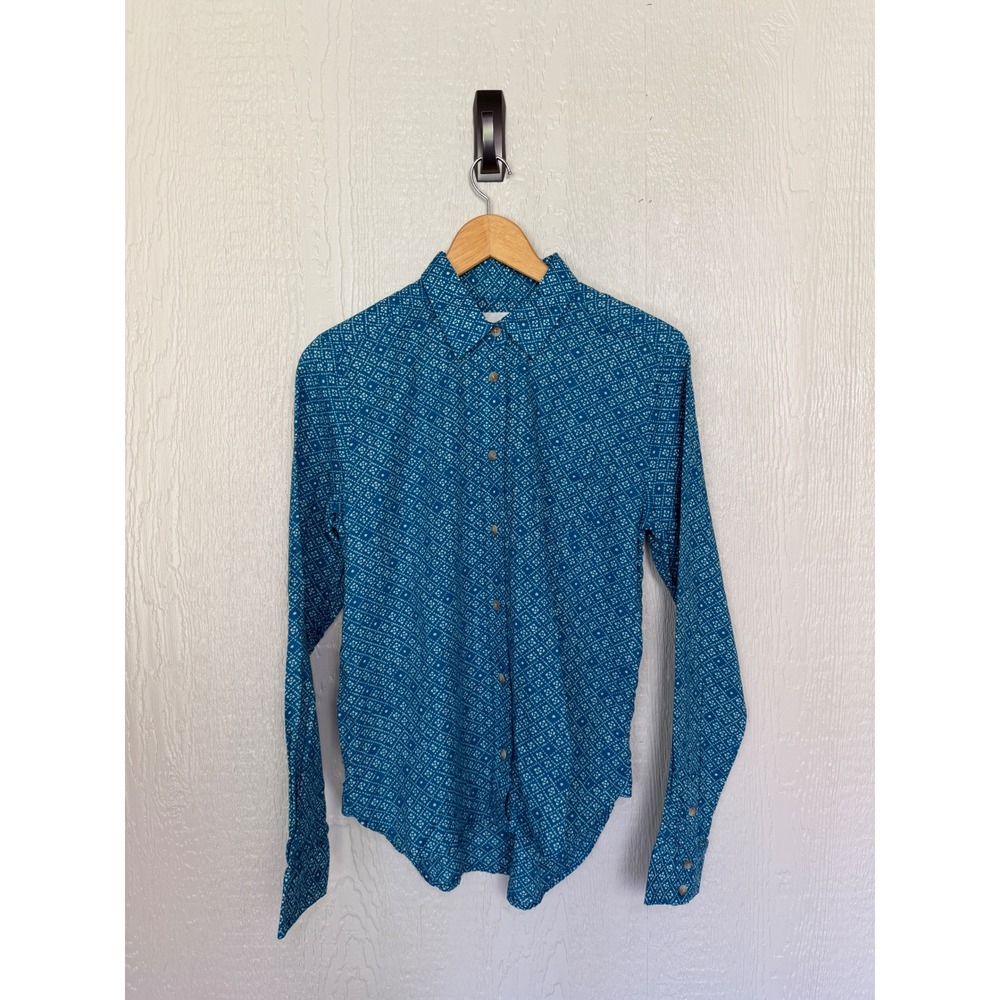 American Eagle Outfitters Teal Blue Geometric‎ Print Button Down Shirt Womens M
